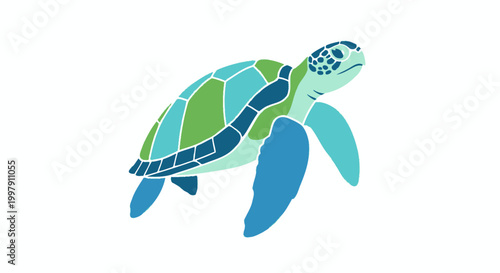 Stylized Sea Turtle Illustration - Blue and Green Geometric Design