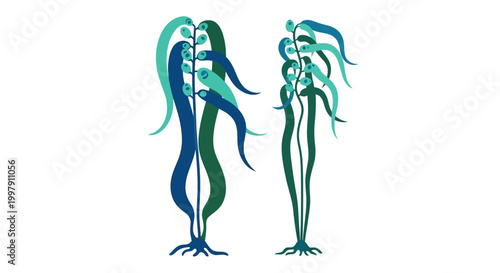 Stylized Kelp Seaweed Illustration - Blue and Green Aquatic Plant