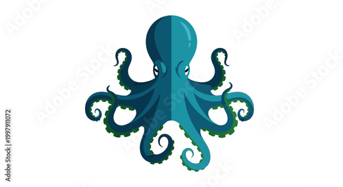 Stylized Teal Octopus Illustration with Curled Tentacles on White Background