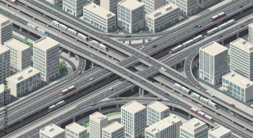 Quadro su tela Highway Interchange with Multiple Lanes.