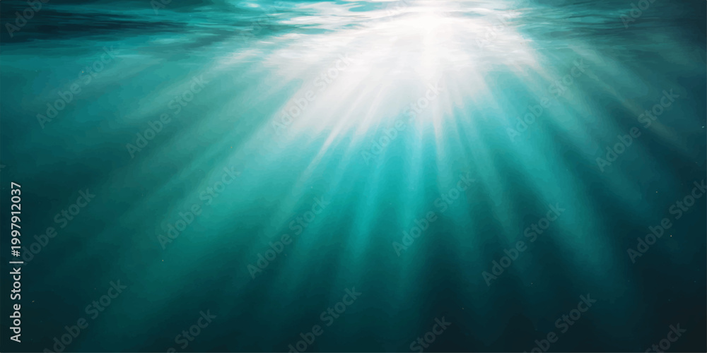 Obraz premium Deep blue underwater world loop featuring bright sunlight rays bursting through the sea surface to create a serene nature background wallpaper