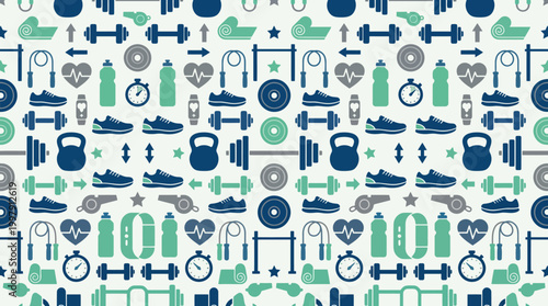 Seamless pattern of laboratory science icons featuring flasks, beakers, microscopes and related equipment.