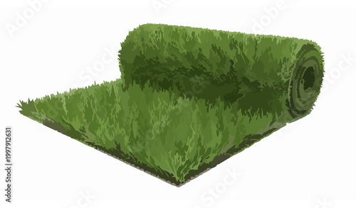 Rolled Green Artificial Turf Grass Sod for Garden Landscaping Vector Illustration