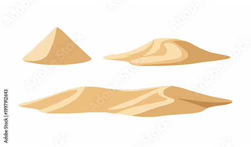 Desert Sand Dune Vector Set with Pyramid and Smooth Dune Shapes on White