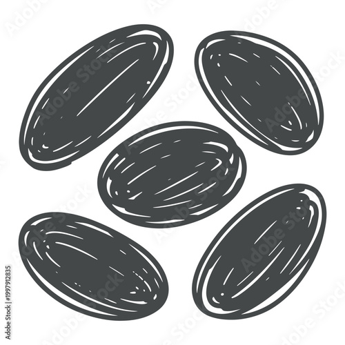 Hand drawn black cumin seeds vector illustration, organic nigella sativa spice elements, aromatic kalonji seed group for culinary and herbal medicine design