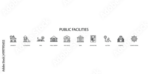 Public Facilities Banner with Education Finance and Civic Service Icons