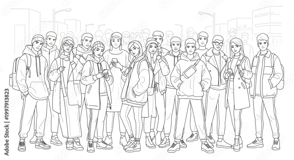 Naklejka premium A large group of diverse people standing together in a line.