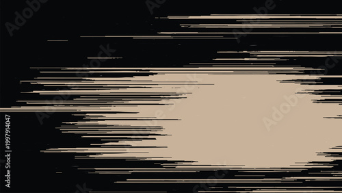 Digital glitch effect with beige and black abstract lines and stripes pattern