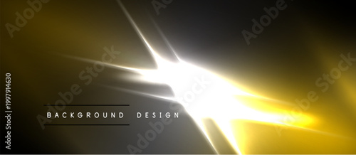 Bright light flares radiate from center. Gold, black gradients create dynamic visual effect. Text reads background design.