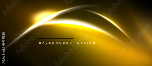 Abstract yellow lines over black background. Smooth curves create dynamic visual effect. Text reads background design. Simple, modern aesthetic.