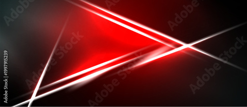 Abstract red lines intersect dark background. Bright glow creates dynamic, futuristic visual effect. Minimalist design emphasizes sharp angles.