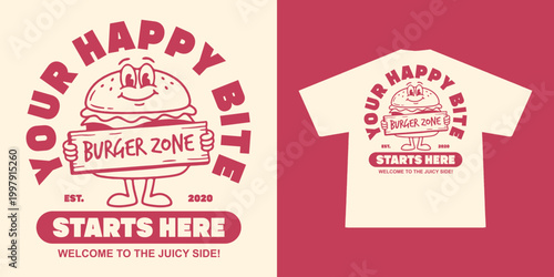 Funny cartoon character of burger Graphic Design for T shirt Street Wear and Urban Style
