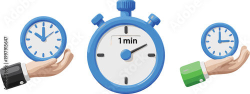 Time management concept with stopwatch and clocks in hands vector illustration representing deadline urgency productivity scheduling and efficient business planning