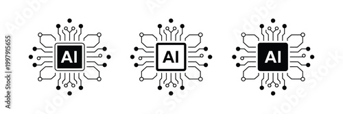 Artificial intelligence icon design emblem, modern AI technology symbol with neural network concept clean vector illustration