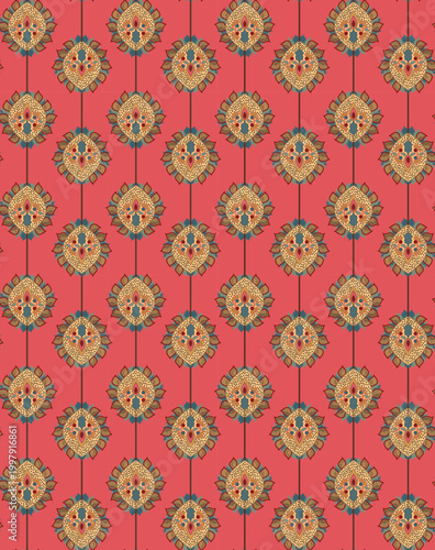 Oriental seamless vector pattern on pink background.