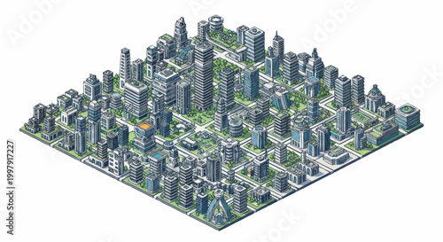 Cityscape with Skyscrapers and Buildings.
