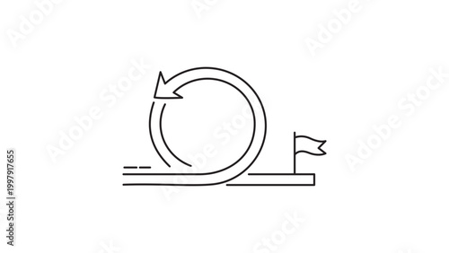 Agile Development Sprint Cycle Vector Icon with Flag Representing Iterative Project Management and Software Development Goals, Minimalist Black Line Art Illustration with Editable Stroke.