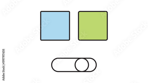 Blue-Green Deployment Strategy Vector Icon with Editable Stroke. Minimalist Outline Illustration of Software Release Management with Blue and Green Environment Squares and Toggle Switch.