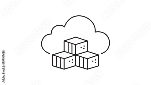 Quadro su tela Overhead Cloud Enclosing Stacked Cubes — Adjustable Stroke Outline Symbol Representing Microservice Packaging, Virtual Infrastructure, Software Deployment Platforms, and Scalable Web Architecture