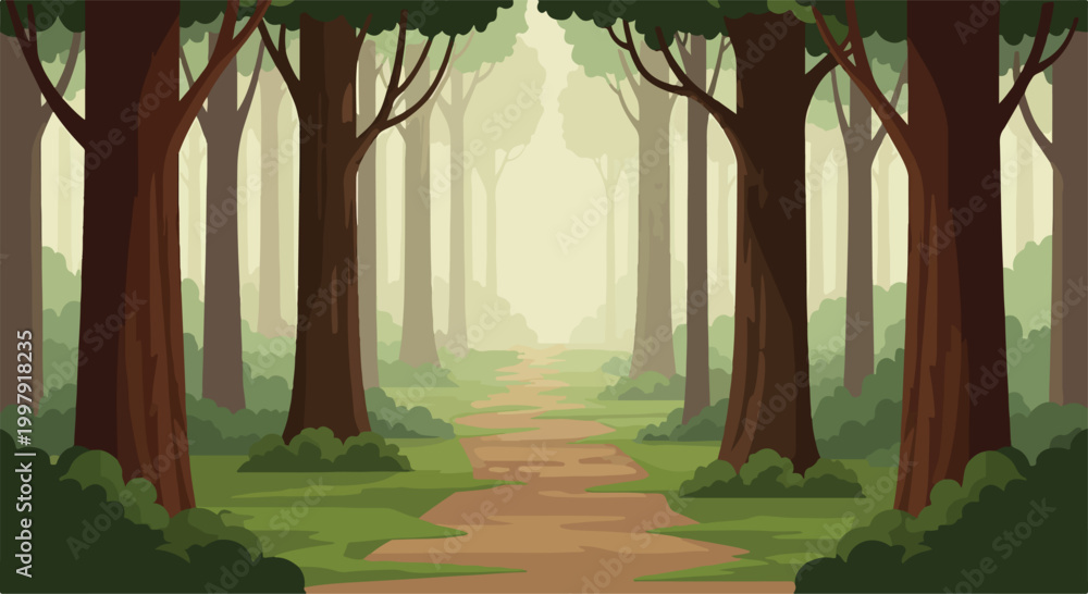 Obraz premium A serene forest with tall trees and a winding dirt path