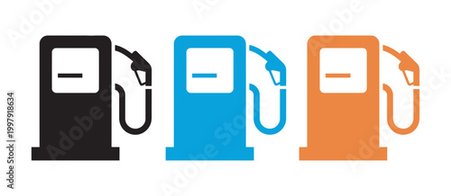 Colorful gas pumps with fuel nozzles vector illustration