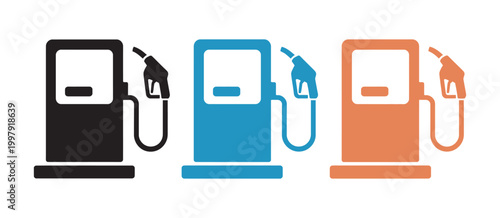 Colorful gas pumps with fuel nozzles vector illustration
