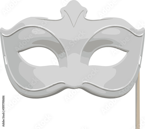 Venetian carnival mask vector illustration with elegant silver design, masquerade party accessory, classic decorative face mask isolated on white background