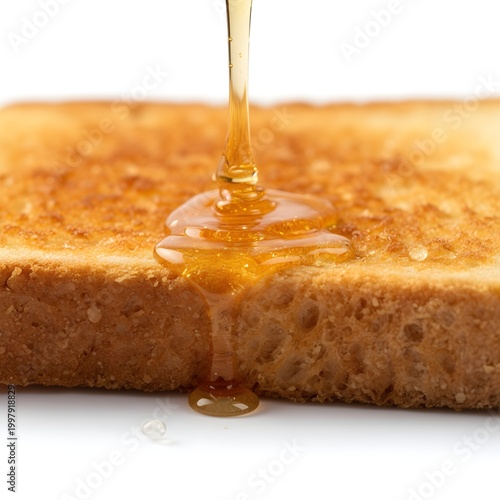 Crispy Golden Toast with Honey Drip Isolated on White Background