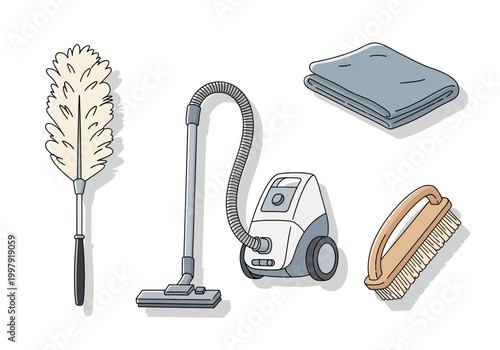 Household cleaning tools including a duster vacuum cloth and brush
