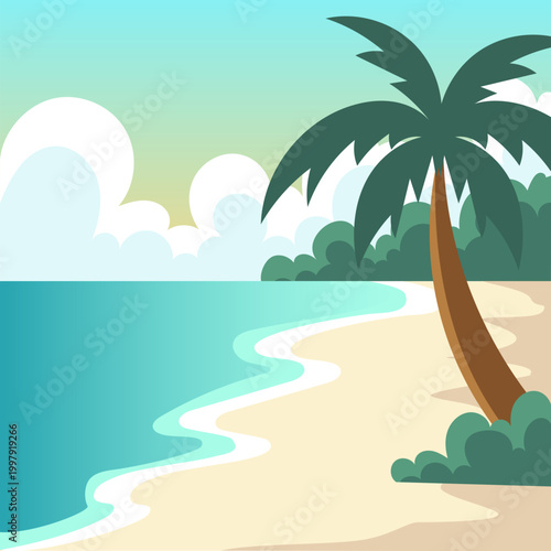 tropical beach with palm trees background Illustration 