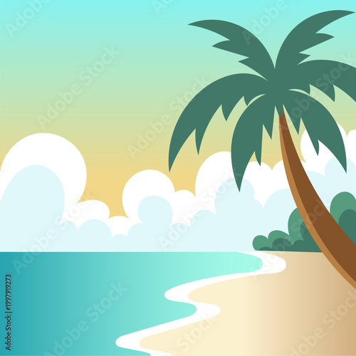 tropical beach with palm trees background Illustration 