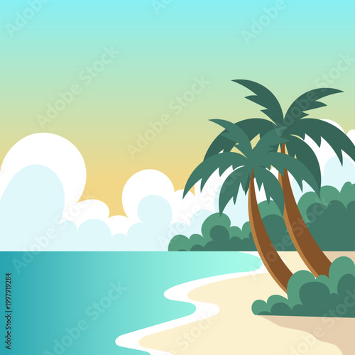 tropical beach with palm trees background Illustration 