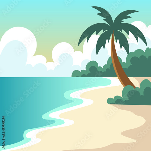 tropical beach with palm trees background Illustration 
