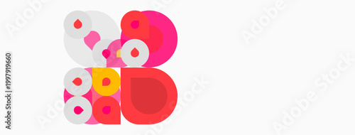 Abstract composition featuring overlapping circles. Pink, orange, white hues dominate design. Minimalist aesthetic, modern feel.