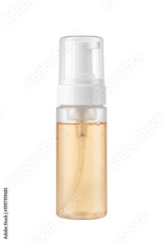 Φωτογραφία Plastic foam pump bottle with orange liquid isolated