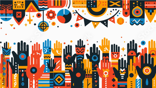 Colorful Raised Hands of Unity, Juneteenth