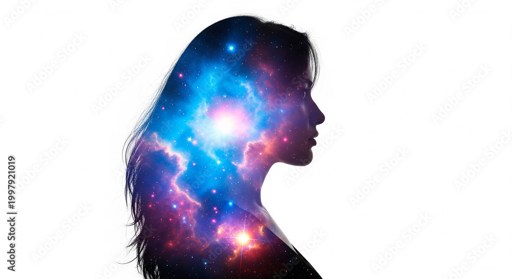 Obraz premium Stunning glowing galaxy inside a human head silhouette perfect for conceptualizing advanced mental power imagination and futuristic artificial intelligence