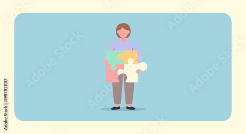 A person holding puzzle pieces, representing connection, problem-solving, and completing a task with a sense of purpose