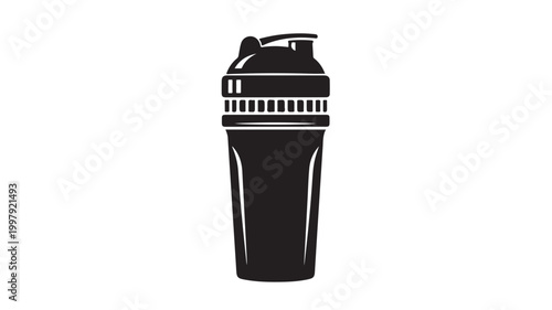 Black iced coffee cup with straw vector illustration, flat design cold drink graphic