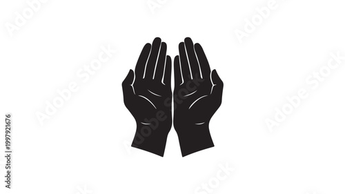 Hands in prayer gesture black and white minimalist vector illustration flat design