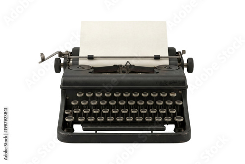 Photography Vintage black typewriter with blank paper isolated