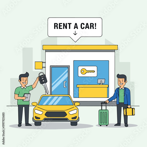 Two men with a car and luggage