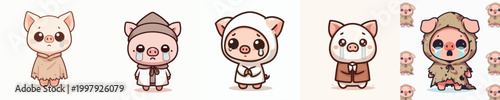vector of poor beggar pig with sad expression