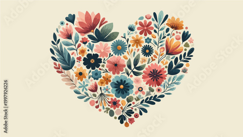 Colorful Floral Heart Design, Mother's Day