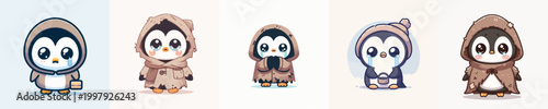 vector of poor beggar penguin with sad expression