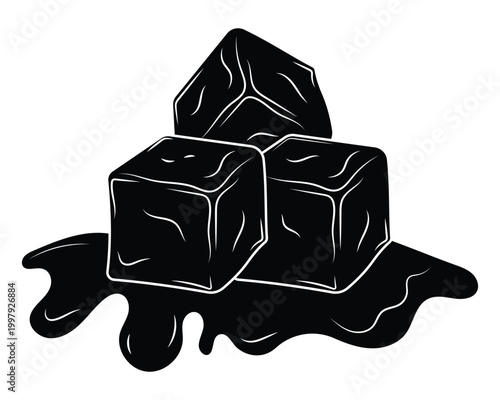 Black silhouette of ice cubes. freeze water. Hand Drawn Ice Cube Isolated Vector Illustration on White Background. Ice cube melting black outline illustration set vector. 