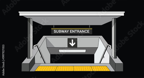 Bild auf Leinwand A gray subway entrance with a yellow tactile paving