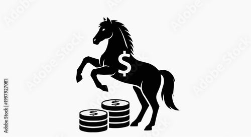 Financial Power Icon: Rearing Horse with Money and Dollar Sign
