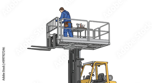 Man on a scissor lift platform.