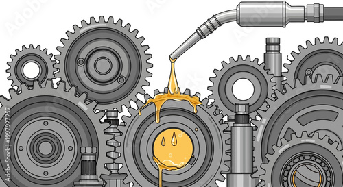 Gears being lubricated with oil.